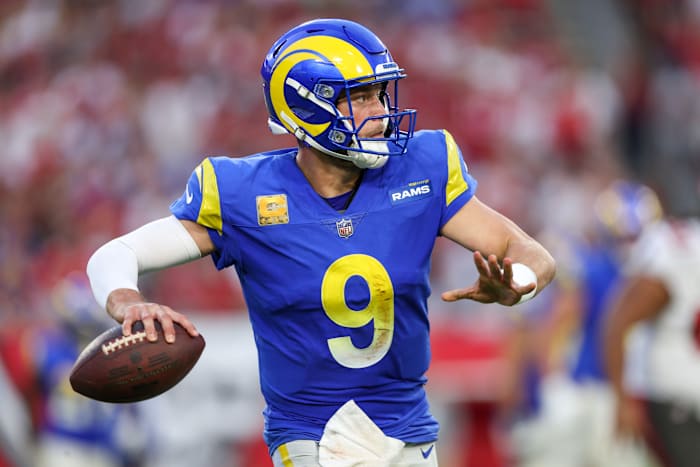 Matthew Stafford and the Los Angeles Rams will wear their royal blue tops in Week 3. (USA Today)